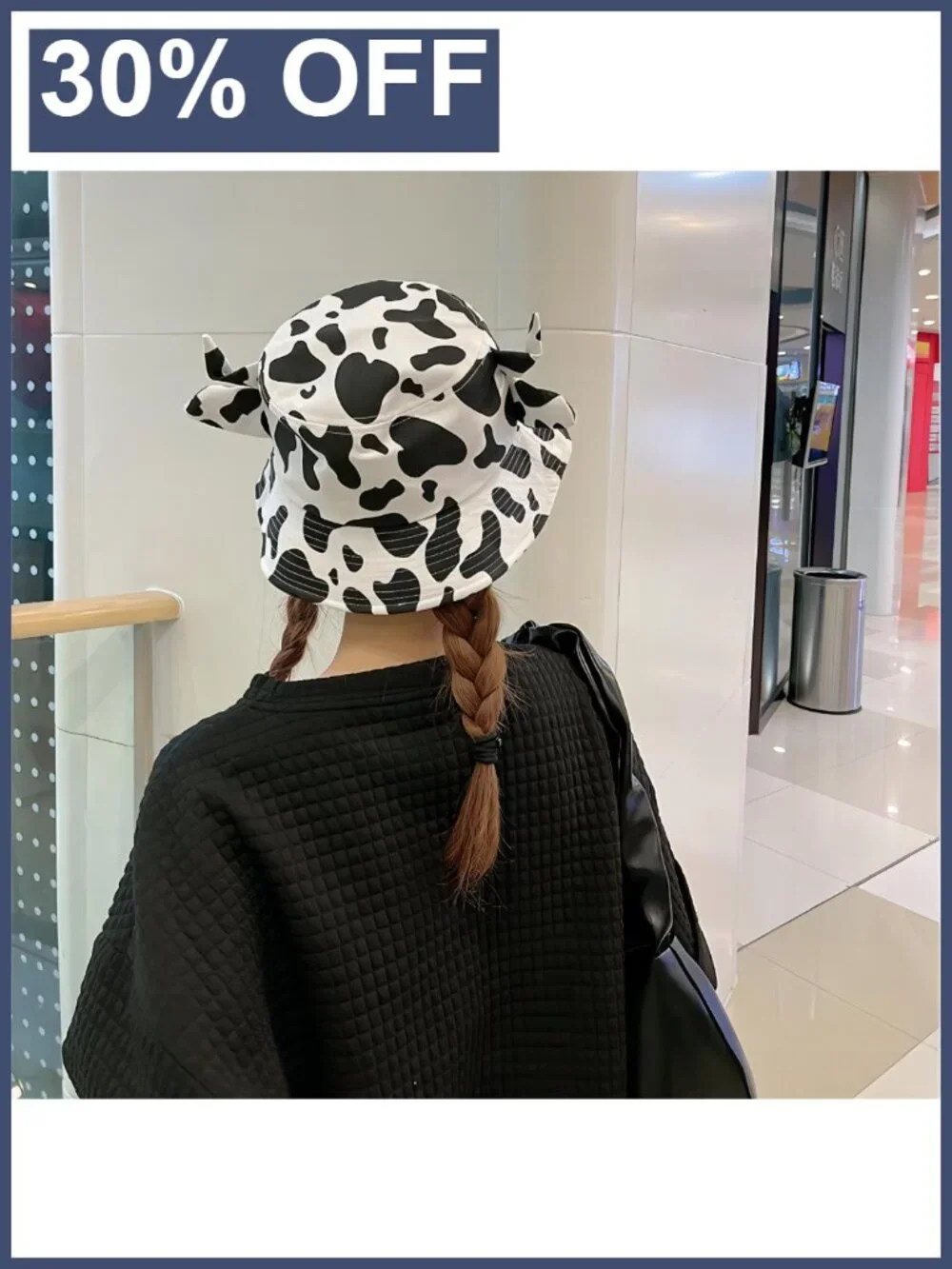 Cow Print Bucket Hat with Cute Horn Ears Unisex Beach Sun Hat
